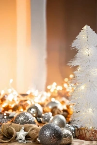 Işıklı Simli Dekoratif Beyaz Çam Ağacı - 30cm -