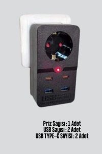 Isıya Dayanıklı PC Gövdeli Akım Korumalı Priz 4 USB