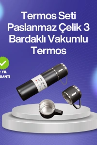 Isıyı Uzun Süre Koruyan 500 ml Termos Seti | Çelik Gövde, 2 Bardaklı, Hediye Kutulu