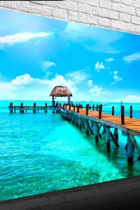 İskele ve Turkuaz Deniz Kanvas Tablo 50 x 70