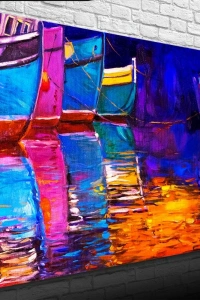 İskeledeki Balıkçı Kayıkları Yağlıboya Kanvas Tablo 50 x 70