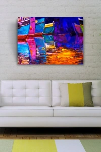 İskeledeki Balıkçı Kayıkları Yağlıboya Kanvas Tablo 50 x 70