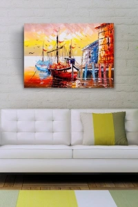 İskeledeki Balıkçı Takaları Yağlıboya Kanvas Tablo 50 x 70