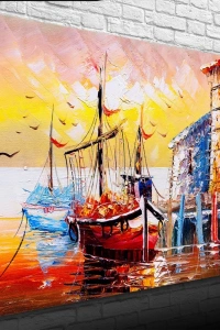 İskeledeki Balıkçı Takaları Yağlıboya Kanvas Tablo 50 x 70