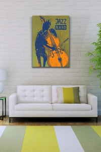 Jazz Band Afişi Yeşil Siyah Turuncu Tonlarda Kanvas Tablo 50 x 70