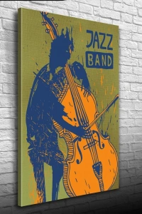 Jazz Band Afişi Yeşil Siyah Turuncu Tonlarda Kanvas Tablo 50 x 70