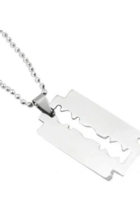 Jilet Çelik Kolye - Jilet Model Paslanmaz Gümüş Renk Çelik Kolye