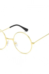 John Lennon Tarzı Gold Çerçeveli Şeffaf Gözlük