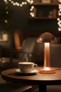 Kablosuz Dokunmatik Masa Lambası 3 Işık Modlu USB Şarjlı Bronz