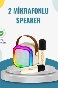 Kablosuz Karaoke Hoparlör – Çift Mikrofon ve LED Işıklı