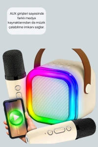 Kablosuz Karaoke Hoparlör – Çift Mikrofon ve LED Işıklı