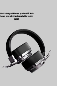 Kablosuz Kulak Üstü Bluetooth Kulaklık Güçlü Bas ve Katlanabilir Tasarım
