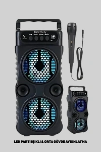 Kablosuz LED Işıklı Bluetooth Hoparlör – FM Radyolu, Mikrofon Girişli