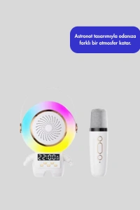 Kablosuz Mikrofonlu Astronot Tasarım Bluetooth Speaker Karaoke