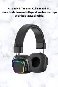 Kablosuz RGB Işıklı Katlanabilir Bluetooth Kulak Üstü Kulaklık