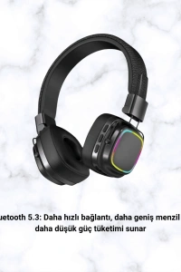 Kablosuz RGB Işıklı Katlanabilir Bluetooth Kulak Üstü Kulaklık