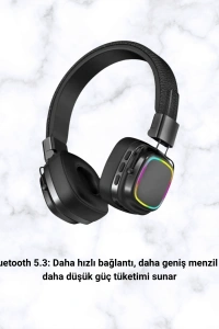 Kablosuz RGB Işıklı Katlanabilir Bluetooth Kulak Üstü Kulaklık