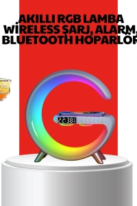 Kablosuz Şarjlı Atmosfer Lambası Bluetooth Hoparlör ve Akıllı Alarm Özellikli