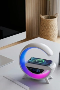 Kablosuz Şarjlı Bluetooth Hoparlör RGB Işık Gece Lambası Dijital Saat