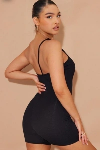 Kadın Asimetrik Askılı Mini Kaşkorse Bodycon Tulum