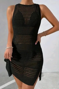 Kadın Askılı Derin Sırt Dekolteli Ajurlu Triko Pareo