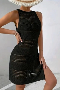 Kadın Askılı Derin Sırt Dekolteli Ajurlu Triko Pareo