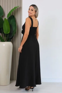 Kadın Askılı Derin V Yakalı Yırtmaçlı Uzun Elbise