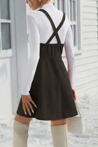 Kadın Askılı Düğmeli Mini Süet Elbise