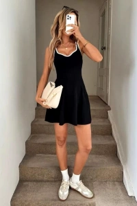 Kadın Askılı Kalp Yakalı şerit Detaylı Dalgıç Kısa Elbise