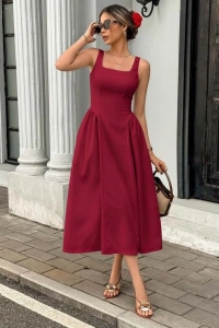 Kadın Askılı Kare Yakalı Uzun Ithal Krep Elbise