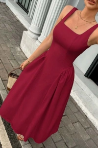 Kadın Askılı Kare Yakalı Uzun Ithal Krep Elbise