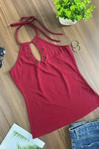 Kadın Askılı Kuş Gözü Ve Dekolte Detay Boyundan Bağlamalı Viskon Bluz