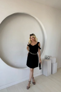 Kadın Askılı Soğuk Omuz Detaylı Modal Elbise