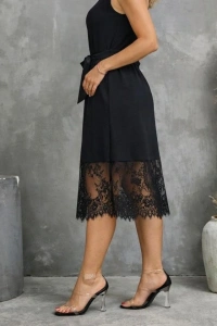 Kadın Askılı V Yakalı Dantelli Midi Viskon Elbise