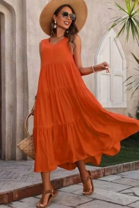 Kadın Askılı V Yakalı Uzun Dokuma Viskon Elbise