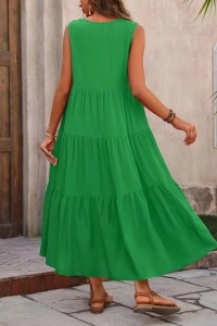 Kadın Askılı V Yakalı Uzun Dokuma Viskon Elbise