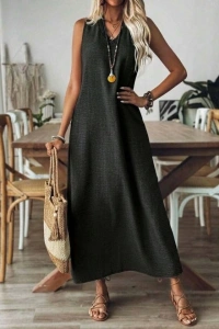 Kadın Askılı V Yakalı Uzun Elbise