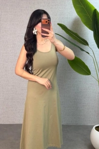 Kadın Askılı Yuvarlak Yaka Süprem Kumaş Elbise