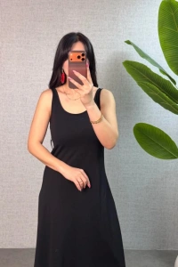 Kadın Askılı Yuvarlak Yaka Süprem Kumaş Elbise