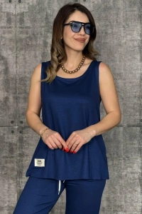 Kadın Askılı Yuvarlak Yaka Viskon Iki Iplik Bluz Ve Eşofman Altı Ikili Takım