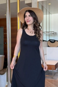 Kadın Askılı Yuvarlak Yakalı Viskon Elbise