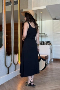 Kadın Askılı Yuvarlak Yakalı Viskon Elbise