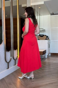 Kadın Askılı Yuvarlak Yakalı Viskon Elbise