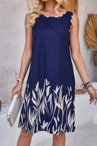 Kadın Askılı Yuvarlak Yakalı Yaprak Desenli Dalgıç Elbise
