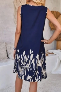 Kadın Askılı Yuvarlak Yakalı Yaprak Desenli Dalgıç Elbise
