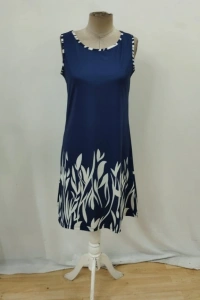 Kadın Askılı Yuvarlak Yakalı Yaprak Desenli Dalgıç Elbise