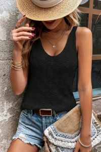 Kadın Baklava Desen Detaylı Kalın Askılı Triko Bluz