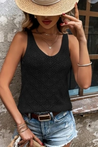 Kadın Baklava Desen Detaylı Kalın Askılı Triko Bluz