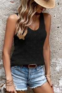 Kadın Baklava Desen Detaylı Kalın Askılı Triko Bluz