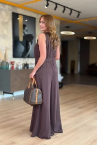 Kadın Bisiklet Yaka Beli Kuşak Detaylı Rahat Kesim Tulum